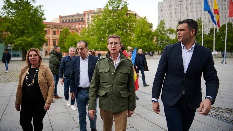 Acto central de campaña del PPN con la intervención el presidente del PP, Alberto Núñez Feijóo, y los candidatos a la Presidencia del Gobierno de Navarra y la Alcaldía de Pamplona, Javier García y Carlos García Adanero. PABLO LASAOSA