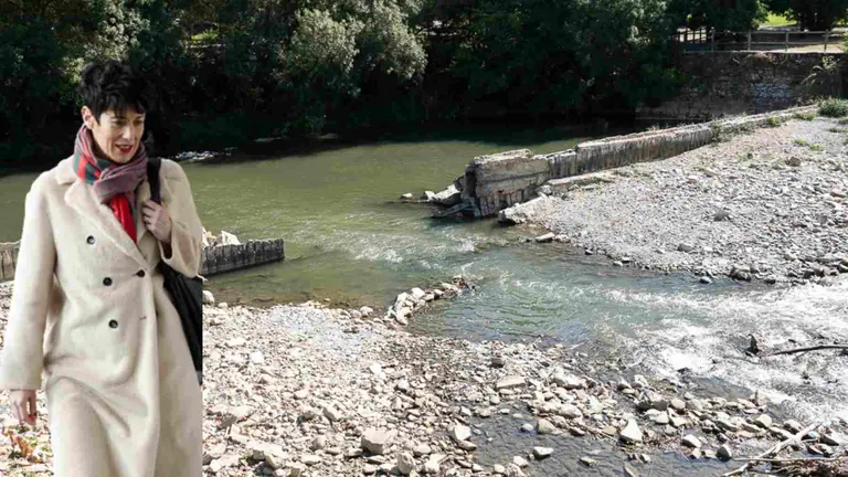 Fotomontaje de Elma Saiz sobre una imagen de la presa de Santa Engracia en Pamplona.