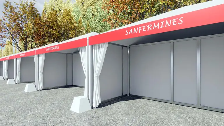 Los puestos de venta fija de Taconera, Recoletas y Bosquecillo estrenan imagen homogénea estos Sanfermines. AYUNTAMIENTO DE PAMPLONA