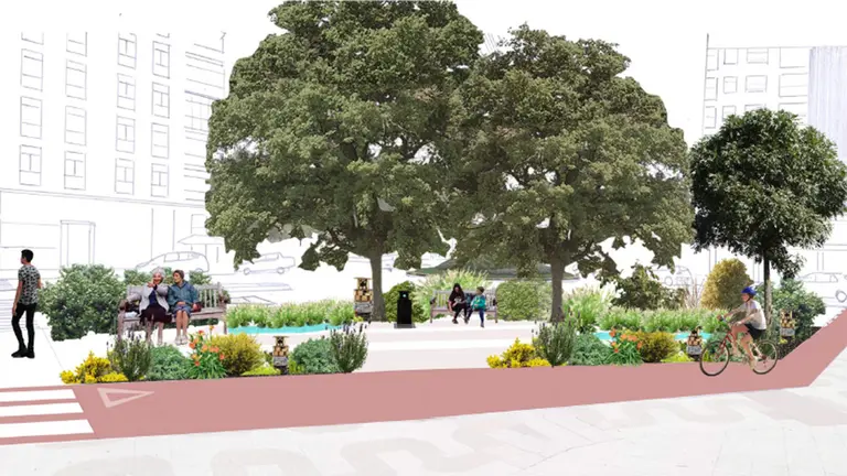 Jardines de lluvia, mediana ‘bosque’ y un carril de circulación más estrecho para calmar el tráfico, el nuevo diseño de la calle Fuente del Hierro. AYUNTAMIENTO DE PAMPLONA