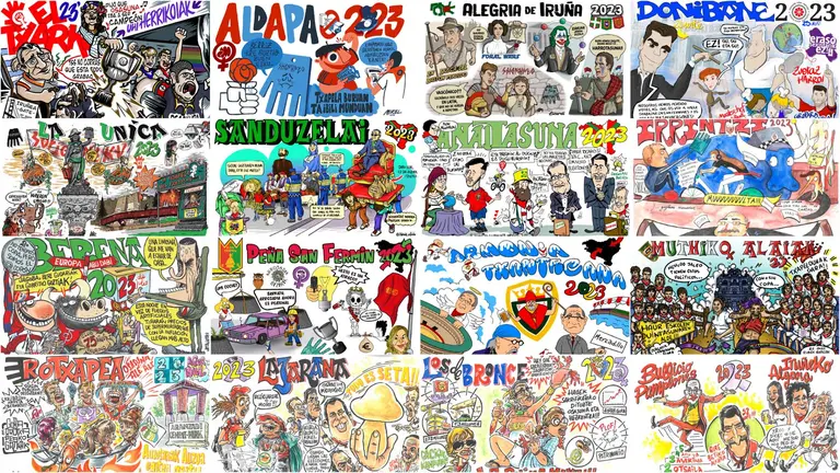 Todas las pancartas de las peñas de Pamplona para San Fermín 2023.