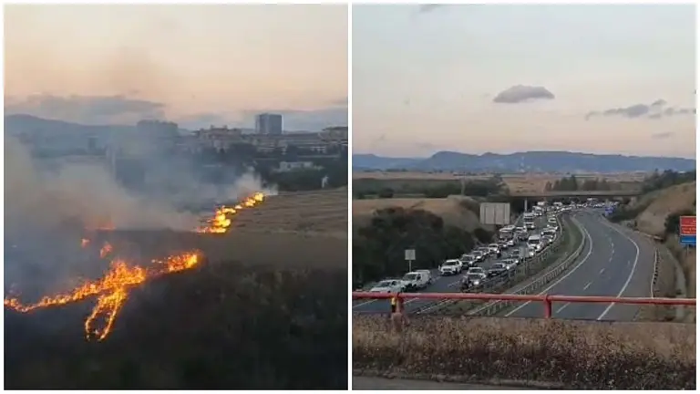 Incendio en la comarca de Pamplona en Cizur Menor con graves atascos en la A-15.