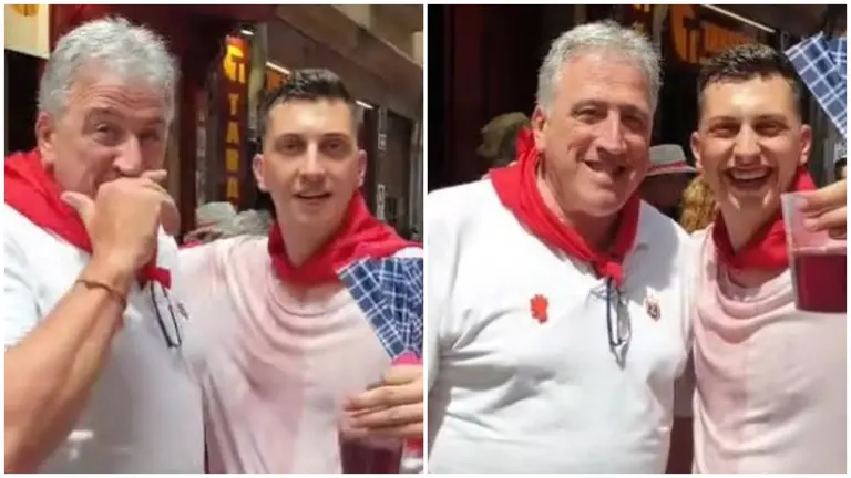 Joseba Asirón brinda por España en San Fermín.