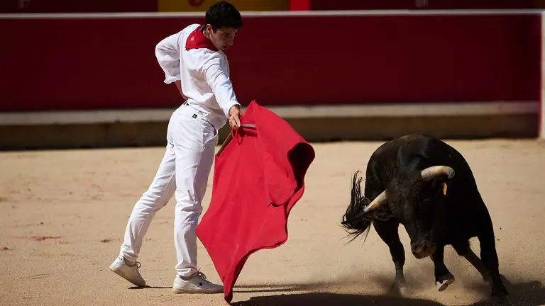 Tentadero connovillos del hierro navarro de Hermanas Azcona para los novilleros Nabil Essaouari “El Moro”, Bruno Martínez, Pablo Hernández y Aarón Navas, dirigidos por el matador de toros retirado Dávila Miura. PABLO LASAOSA