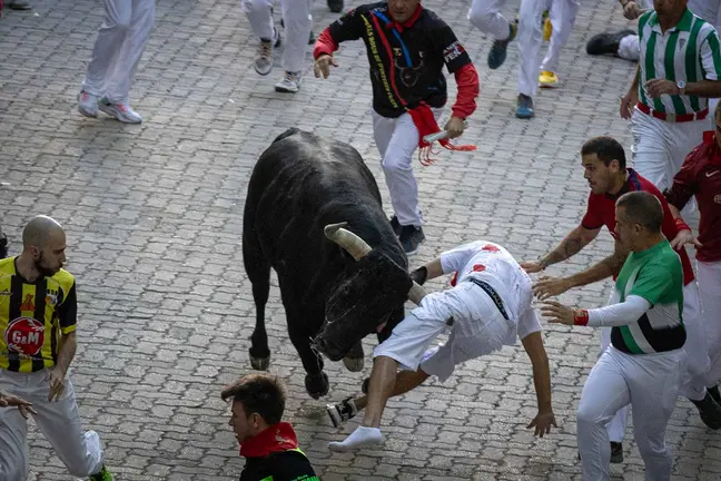 Séptimo encierro de San Fermín con toros de Victoriano del Río en el callejón. Maite H. Mateo-4