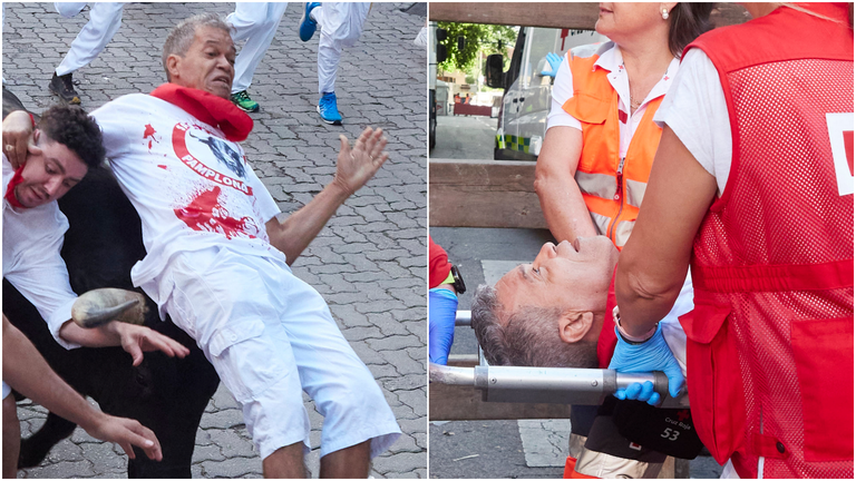 El corneado en el encierro es un holandés que presenta una herida en el escroto. EDUARDO SANZ / EUROPA PRESS