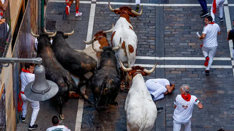 Último encierro de San Fermín 2023 con toros de Miura en la calle Estafeta. EFE - Rodrigo Jiménez (4)