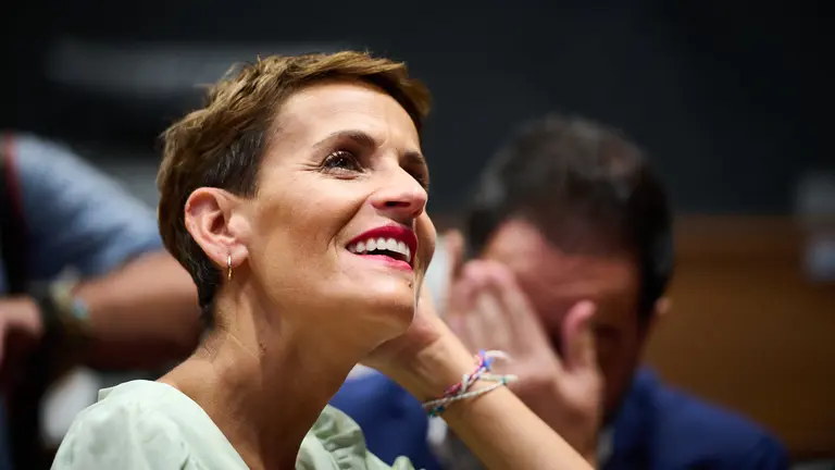 María Chivite minutos antes del comienzo del segundo pleno de investidura para la presidencia del Gobierno de Navarra. PABLO LASAOSA