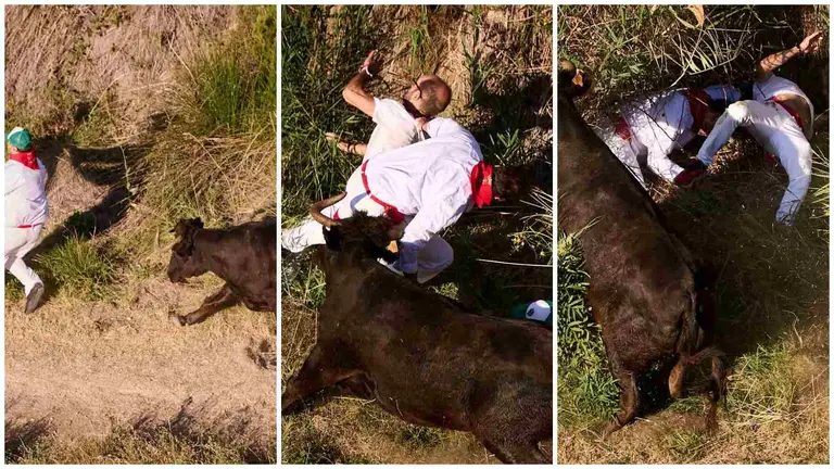 Secuencia de la cogida a un mozo en el octavo encierro de El pilón de Falces. PABLO LASAOSA