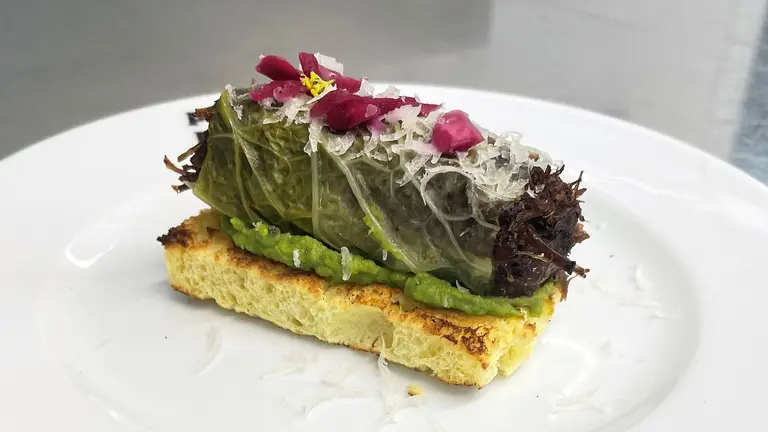 Pincho del bar BIEnara de Estella en el concurso internacional de pinchos y tapas medievales. Cedida.