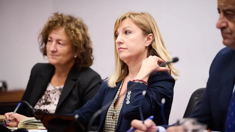 Amparo López, Consejera de Interio, Función Pública e interior, en comisión del Parlamento de Navarra, para informar sobre las líneas de trabajo que va a desarrollar su departamento durante la legislatura. PABLO LASAOSA