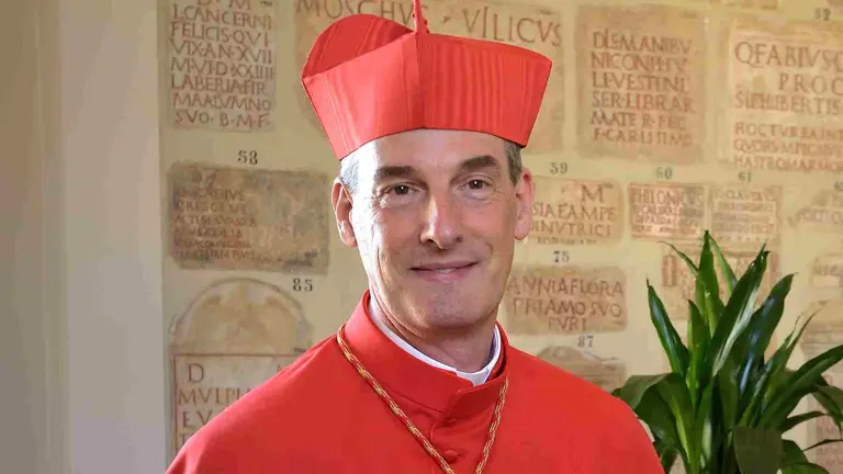 El obispo de la localidad francesa de Ajaccio, el pamplonés de 52 años Francisco Javier Bustillo, con su atuendo de cardenal. EUROPA PRESS