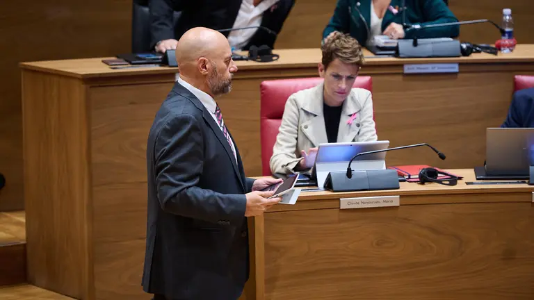 El consejero de Economía y Hacienda, José Luis Arasti, interviene en la sesión plenaria. PABLO LASAOSA