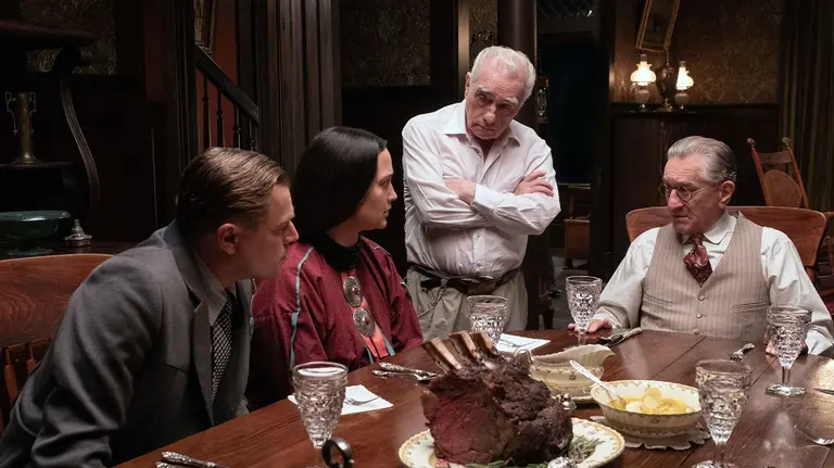 Leonardo DiCaprio, Lily Gladstone, Martin Scorsese y Robert De Niro