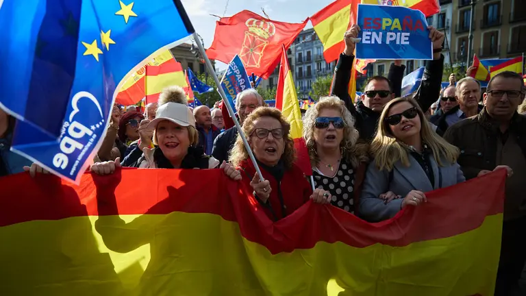 Concentración en la Plaza del Castillo de Pamplona convocada por el PP en Navarra contra los acuerdos de Pedro Sánchez para formar gobierno en España. IÑIGO ALZUGARAY