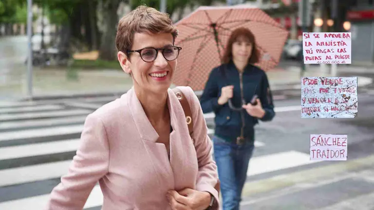 La presidenta del Ejecutivo foral, María Chivite, a su llegada al Parlamento de Navarra.
