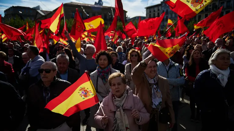 concentración convocada por Sociedad Civil, Pompaelo y Doble 12 bajo el lema 'Por la libertad, la unidad y la igualdad. No en mi nombre: ni amnistía, ni autodeterminación'. PABLO LASAOSA
