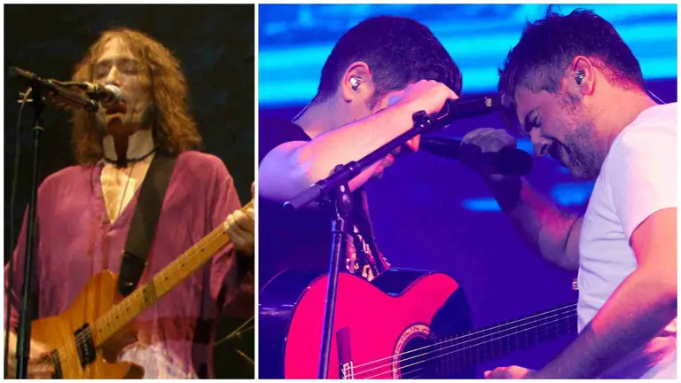 A la izquierda Robe Iniesta durante un concierto. A la derecha Estopa en su último concierto en Pamplona.