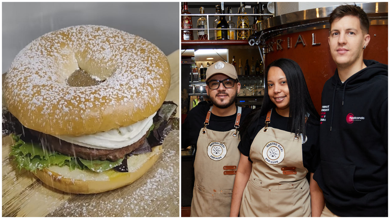 La hamburguesa de roscón de Reyes bautizada como Okei Roscona del resturante de Villava Gastro Okei Errialde. NAVARRA.COM