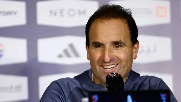 El entrenador de Osasuna, Jagoba Arrasate, en la rueda de prensa previa a la semifinal de la Supercopa de España contra el F.C. Barcelona. C.A. OSASUNA