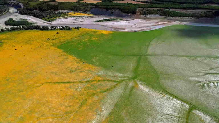 Embalse de Yesa en temporada de estío con mucha menos agua de los habitual. EFE