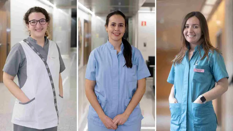 Ainhoa Gallego, Marina Revilla y Milena Sionis, matronas de la Clínica Universidad de Navarra que han recibido un importante premio. CLÍNICA UNIVERSIDAD DE NAVARRA