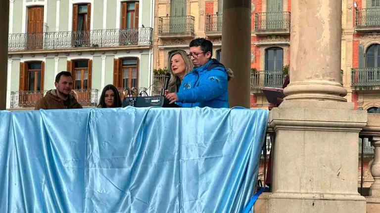 La portavoz de UPN, Cristina Ibarrola, en el acto de protesta en el segundo aniversario de la invasión de Rusia a Ucrania. UPN