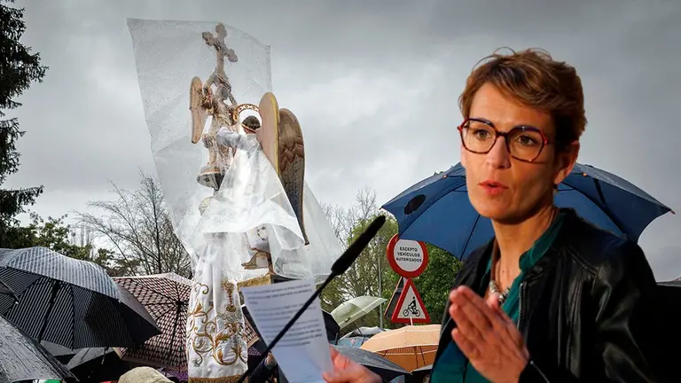 María Chivite, en un imagen junto al Ángel de Aralar. FOTOMONTAJE / ARCHIVO