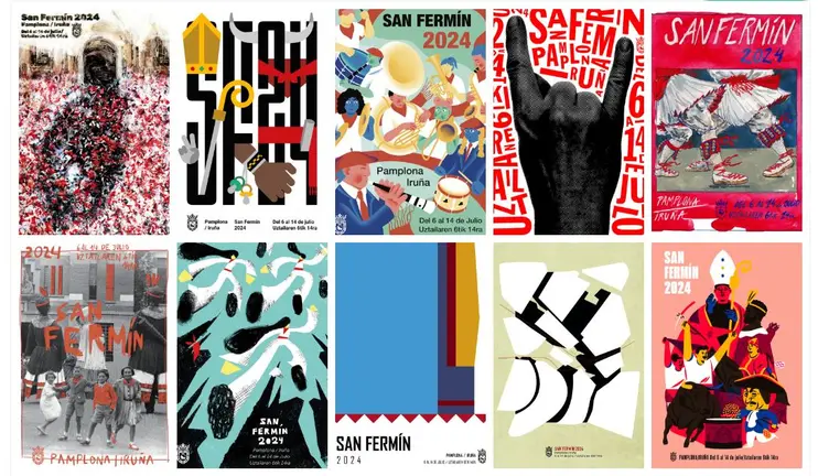 Imagen con todos los carteles escogidos para anunciar los Sanfermines de 2024.