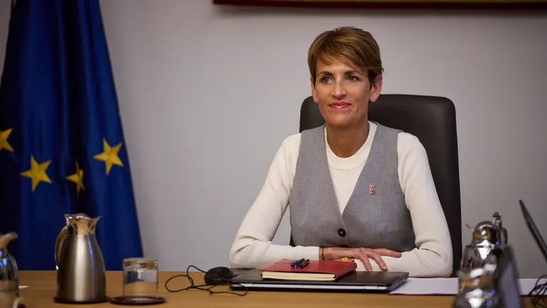 María Chivite, presidenta del Gobierno, durante la celebración de la Sesión de Gobierno. PABLO LASAOSA