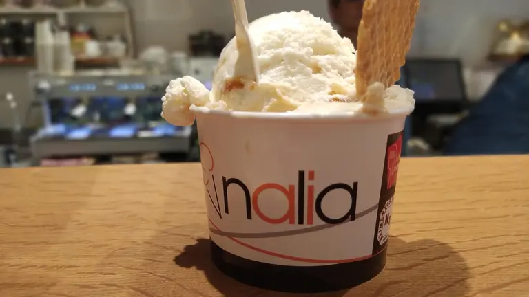 Un helado de queso con albaricoque en la Heladería Nalia. NAVARRA.COM