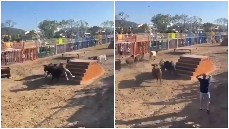 Una vaquilla cornea en dos ocasiones a un turista en los ''bous al carrer' de Jávea.