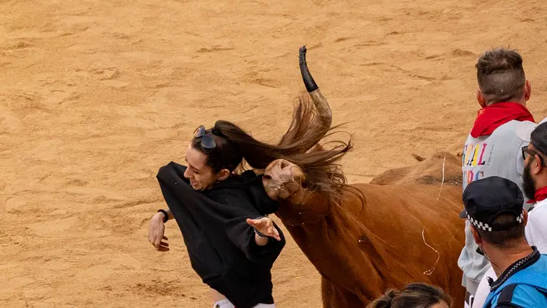 Segundo encierro de San Fermín 2024 con toros de la ganadería de Cebada Gago en la Plaza de Toros de Pamplona. FERMÍN GUTIÉRREZ