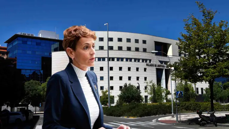 Fotomontaje de María Chivite ante la Audiencia de Navarra.