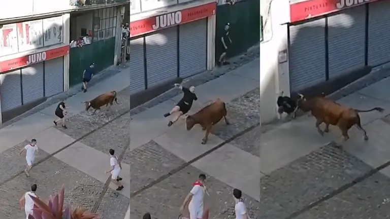 Fotogramas del vídeo de la cogida en el encierro de Estella. NAVARRA.COM
