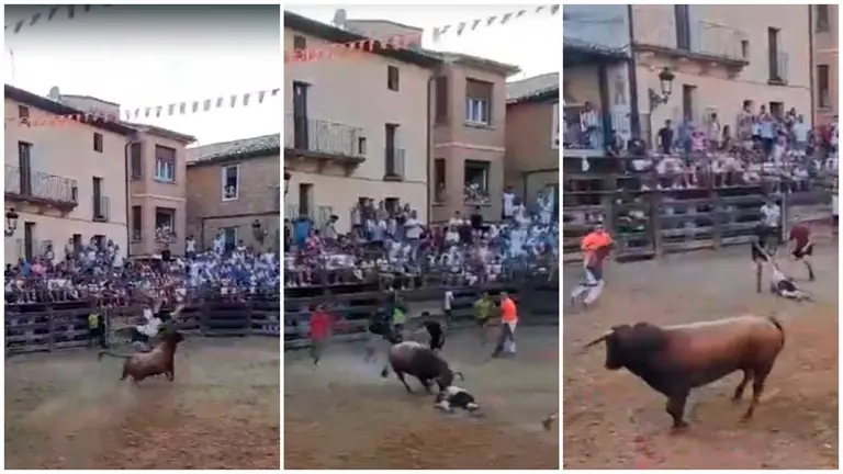 Montaje con la secuencia de la cogida a un mozo en Carcastillo. NAVARRA.COM