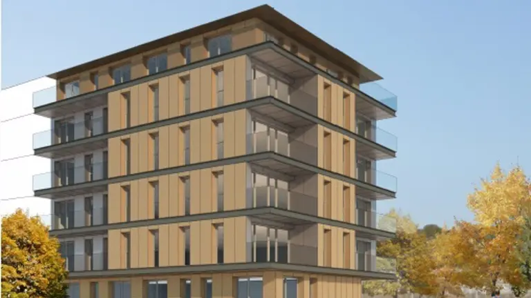 Recreación del edificio de viviendas de alquiler en la calle Mugartea. - GOBIERNO DE NAVARRA