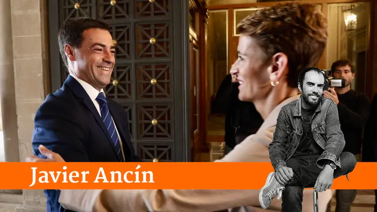 La presidenta del Gobierno de Navarra, María Chivite saluda al lehendakari vasco, Imanol Pradales. ÍÑIGO ALZUGARAY