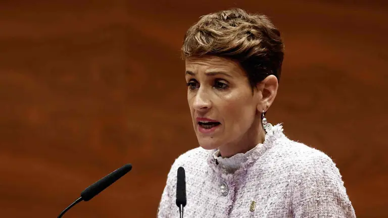 La presidenta del Gobierno de Navarra, María Chivite, en el primer Debate del Estado de la Comunidad foral de la actual legislatura. EFE/ Jesus Diges