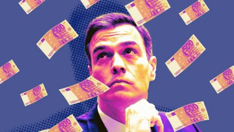 Fotomontaje de Pedro Sánchez con billetes de 500 euros.
