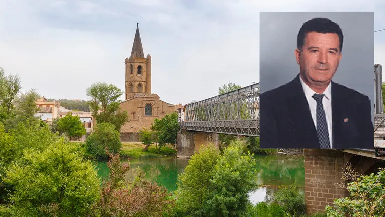 Fotomontaje de una imagen de Javier del Castillo cuando se encontraba en activo sobre una vista de Sangüesa, localidad de Navarra donde fue alcalde.