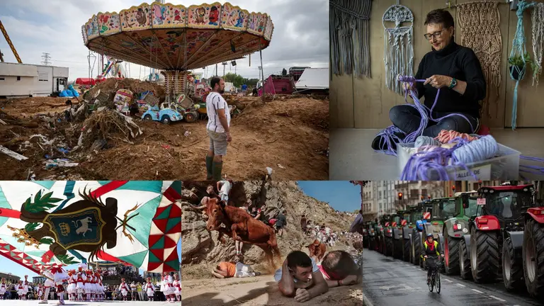 Collage con varias de las fotografías de la exposición de fotoperiodistas navarros.