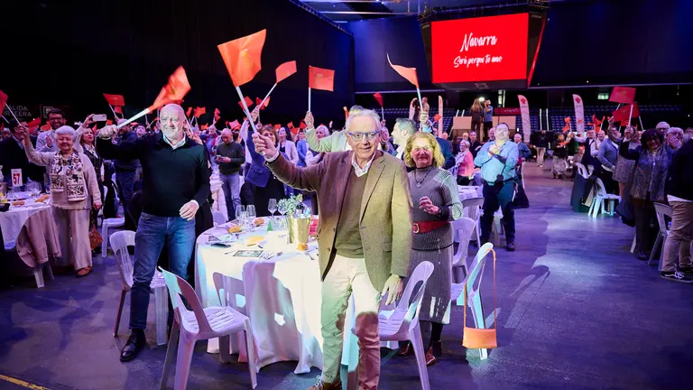 La presidenta de UPN, Cristina Ibarrola, interviene en el acto del Día del Partido, que se celebra con el lema 'Juntos trazamos una Navarra líder'. PABLO LASAOSA