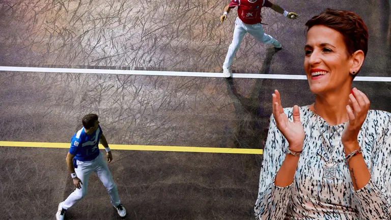 Fotomontaje de Chivite sobre una imagen de un partido de pelota.