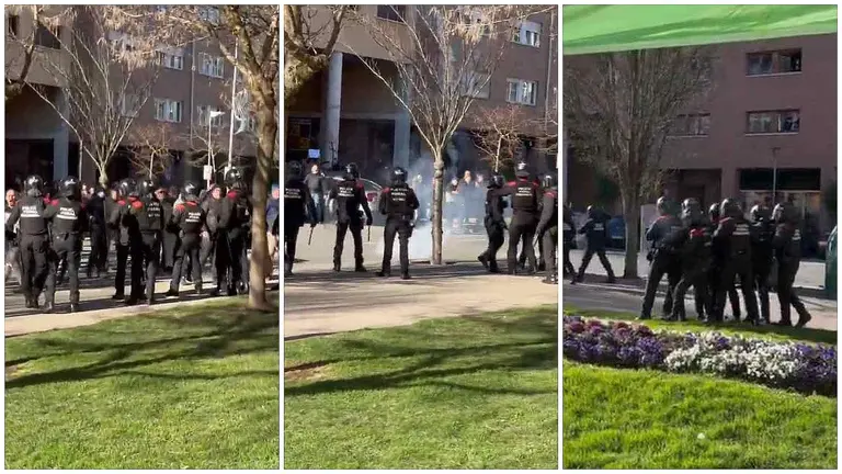 Cargas policiales y agresiones contra los radicales de Sortu que han querido reventar un acto de Vox en Berriozar.