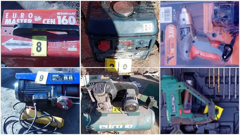 Maquinaria agrícola y objetos recuperados tras el robo. POLICÍA FORAL