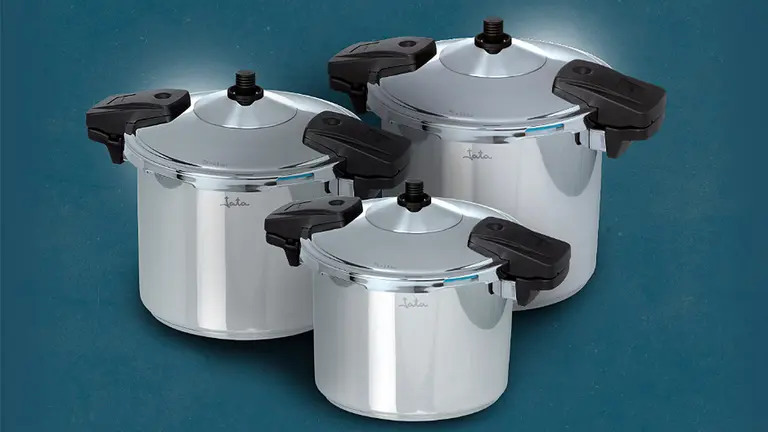 La olla express de Jata es la preferida del cocinero Karlos Arguiñano y está disponible en tres tamaños. CEDIDA