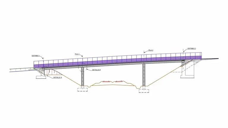 Proyecto del puente que une el control de acceso a Volskwagen con la glorieta interior. GOBIERNO DE NAVARRA
