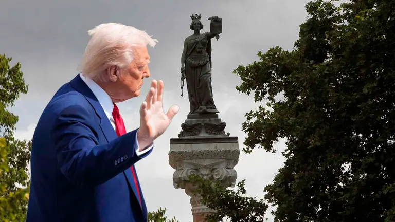 Fotomontaje de Donald Trump sobre una imagen del Monumento a los Fueros.