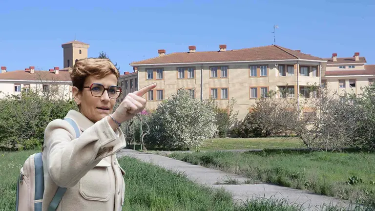 Fotomontaje de María Chivite sobre una imagen del centro de menas de Marcillla.